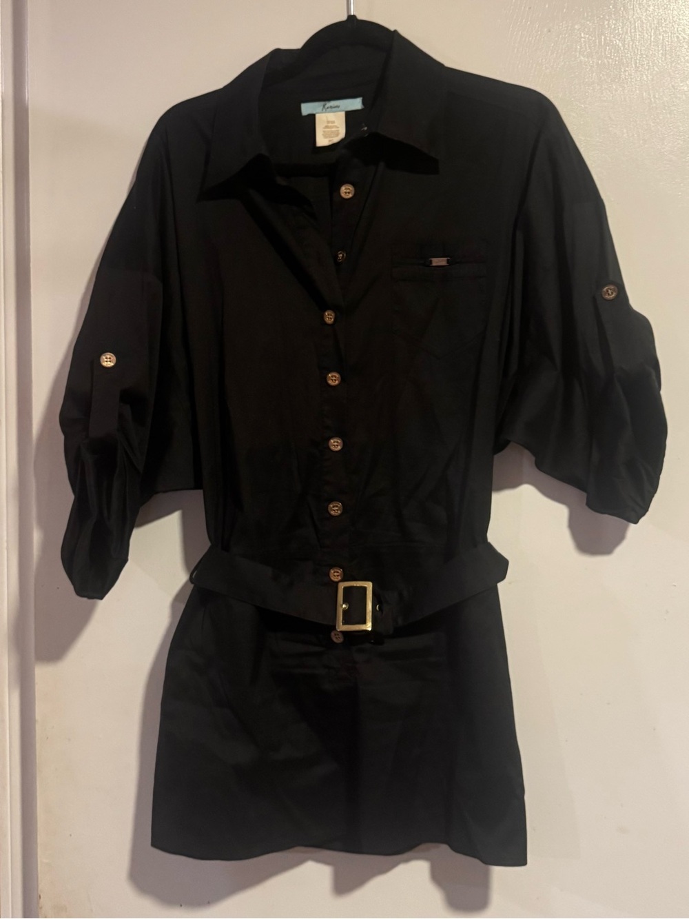 GUESS by Marciano Black Belted Utility Tunic Shirt Small Y2K